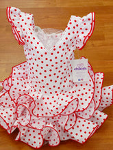 Cargar imagen en el visor de la galería, Vestido Flamenca "Buleria" blanco lunar rojo 0 a 6 años