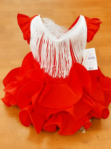 Traje Flamenca "Cayetana" rojo 0/6 años con flecos blancos