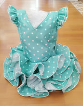 Cargar imagen en el visor de la galería, Vestido flamenca &quot;Paquera&quot; verde agua de 0 a 6 años