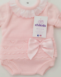 Conjunto hilo "Flor" 1/6 meses rosa bebe