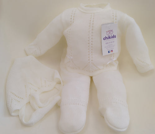 Conjunto hilo 3 piezas blanco 0/3 meses