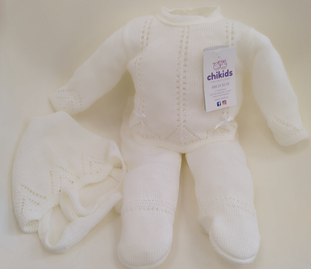 Conjunto hilo 3 piezas blanco 0/3 meses