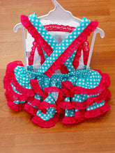 Cargar imagen en el visor de la galería, Ranita Flamenca "Faraona" verde agua/rosa fucsia 3 a 18 meses