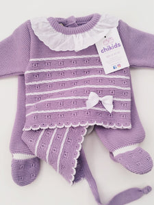 Conjunto lana 1665 malva 0 a 6 meses