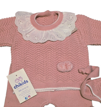 Cargar imagen en el visor de la galería, Conjunto lana 3 piezas &quot;1101&quot; de 00 a 3 meses color rosa empolvado | Canastilla