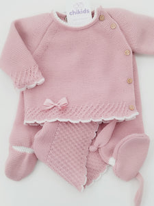 Conjunto lana 1582 rosa empolvado 0 a 6 meses