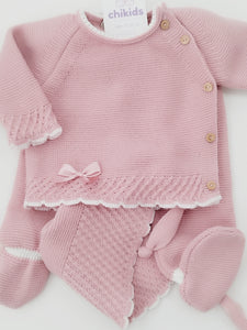 Conjunto lana 1582 rosa empolvado 0 a 6 meses