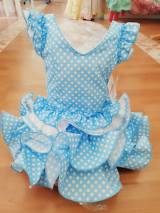 Vestido Flamenca " Lolita" Celeste /blanco