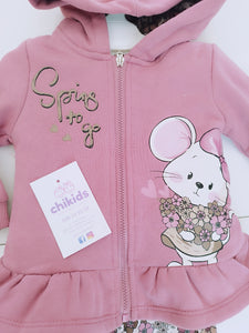 Conjunto "Spring to go" rosa empolvado 12 a 36 meses