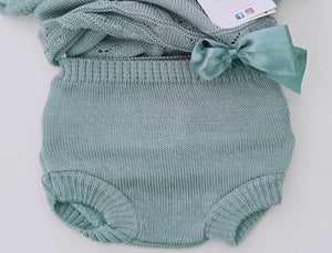 Conjunto hilo "Flor" 1/6 meses verde agua