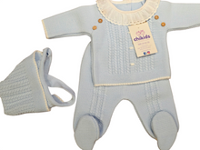 Cargar imagen en el visor de la galería, Conjunto lana 3 piezas &quot;1786&quot; de 00 a 3 meses color celeste