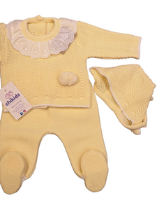 Conjunto lana 3 piezas "1101" de 00 a 3 meses color amarillo | Canastilla