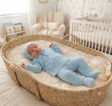 Cargar imagen en el visor de la galería, Conjunto lana 3 piezas 0 a 3 meses Azul Celeste Ref. | Canastilla
