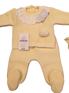 Conjunto lana 3 piezas "1101" de 00 a 3 meses color amarillo | Canastilla