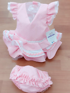 Vestido y braga Flamenca "Rosarillo" rosa bebe/blanco 3 a 18 meses