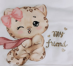 Conjunto gatito "My friend" 3 a 18 mes blanco / camel