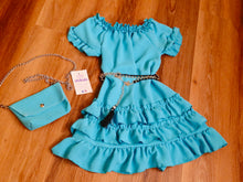 Cargar imagen en el visor de la galería, Vestido y bolso "Ainoha" turquesa 2 a 12 años ref 9081