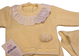 Conjunto lana 3 piezas "1101" de 00 a 3 meses color amarillo | Canastilla