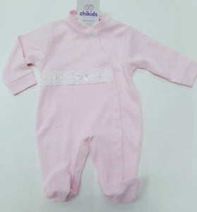 Pijama/pelele 0/6 mes tira bordada rosa