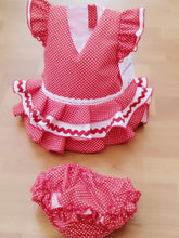 Cargar imagen en el visor de la galería, Vestido y braga Flamenca &quot;Rosarillo&quot; rojo/blanco 3 a 18 meses