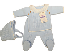 Cargar imagen en el visor de la galería, Conjunto lana 3 piezas &quot;1786&quot; de 00 a 3 meses color celeste