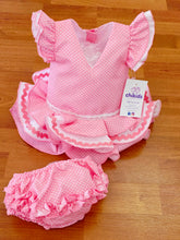 Cargar imagen en el visor de la galería, Vestido y braga Flamenca "Rosarillo" rosa bebe/blanco 3 a 18 meses