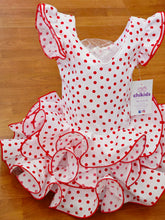 Cargar imagen en el visor de la galería, Vestido Flamenca "Buleria" blanco lunar rojo 0 a 6 años