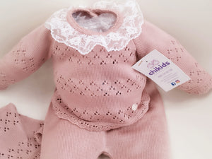 Conjunto hilo 3 piezas ros empolvado 0/3 meses