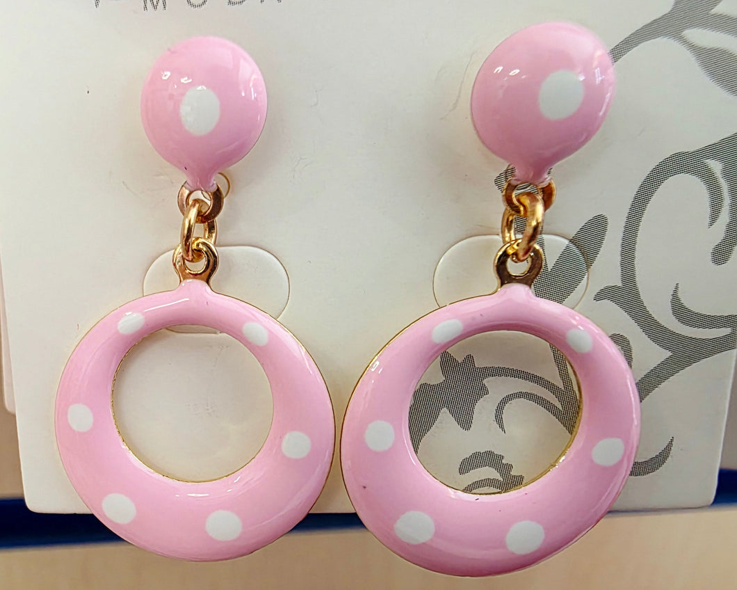 Pendientes pequeño  flamenca rosa bebe con lunar blanco  de tornillo