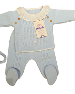 Conjunto lana 3 piezas "1786" de 00 a 3 meses color celeste