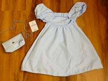 Cargar imagen en el visor de la galería, Vestido+bolso vichy azul "Roma" 4 a 14 años ref 2863