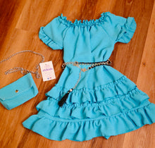 Cargar imagen en el visor de la galería, Vestido y bolso "Ainoha" turquesa 2 a 12 años ref 9081