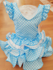 Vestido Flamenca " Lolita" Celeste /blanco