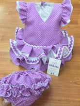 Cargar imagen en el visor de la galería, Vestido y braga Flamenca "Rosarillo" malva 3 a 18 meses