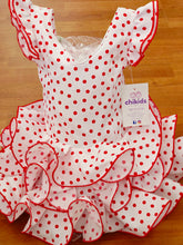 Cargar imagen en el visor de la galería, Vestido Flamenca "Buleria" blanco lunar rojo 0 a 6 años
