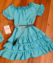Cargar imagen en el visor de la galería, Vestido y bolso "Ainoha" turquesa 2 a 12 años ref 9081