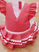 Cargar imagen en el visor de la galería, Vestido y braga Flamenca &quot;Rosarillo&quot; rojo/blanco 3 a 18 meses