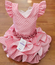 Cargar imagen en el visor de la galería, Vestido Flamenca &quot;Macanita&quot; Rosa bebé /blanco