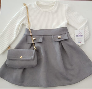 Vestido y bolso "Anaís" gris de 2 a 12 años