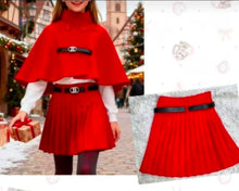 Cargar imagen en el visor de la galería, Conjunto &quot;Cloe&quot; capa+falda+camiseta rojo 4 a 14 años