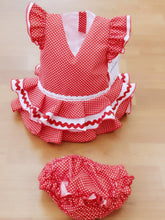 Cargar imagen en el visor de la galería, Vestido y braga Flamenca &quot;Rosarillo&quot; rojo/blanco 3 a 18 meses