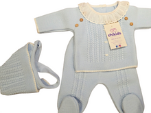 Cargar imagen en el visor de la galería, Conjunto lana 3 piezas &quot;1786&quot; de 00 a 3 meses color celeste