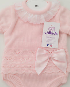 Conjunto hilo "Flor" 1/6 meses rosa bebe