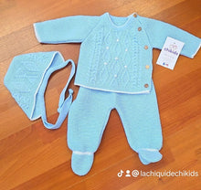 Cargar imagen en el visor de la galería, Conjunto lana 3 piezas 0 a 3 meses Azul Celeste Ref. | Canastilla