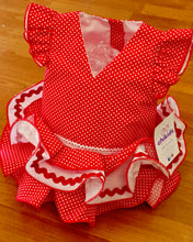 Cargar imagen en el visor de la galería, Vestido y braga Flamenca "Rosarillo" rojo/blanco 3 a 18 meses