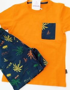 Conjunto "palmeras" naranja 4/14 años