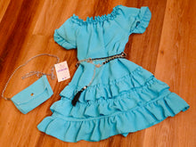 Cargar imagen en el visor de la galería, Vestido y bolso "Ainoha" turquesa 2 a 12 años ref 9081