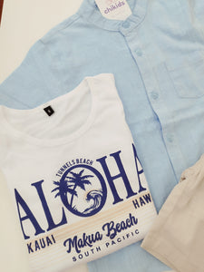 Conjunto "Aloha" 3 piezas celeste 4/12 años