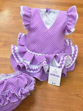 Cargar imagen en el visor de la galería, Vestido y braga Flamenca "Rosarillo" malva 3 a 18 meses