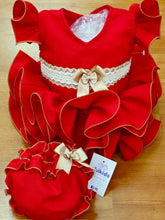 Cargar imagen en el visor de la galería, Vestido y braga Flamenca "Paquera" rojo 3 a 18 meses